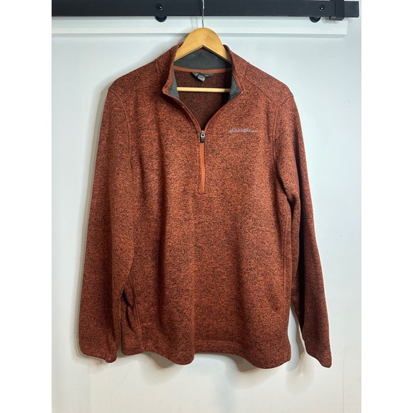 Eddie Bauer Mens Quarter Zip Pullover Sweater Orange‎ Heathered M - Picture 4 of 8